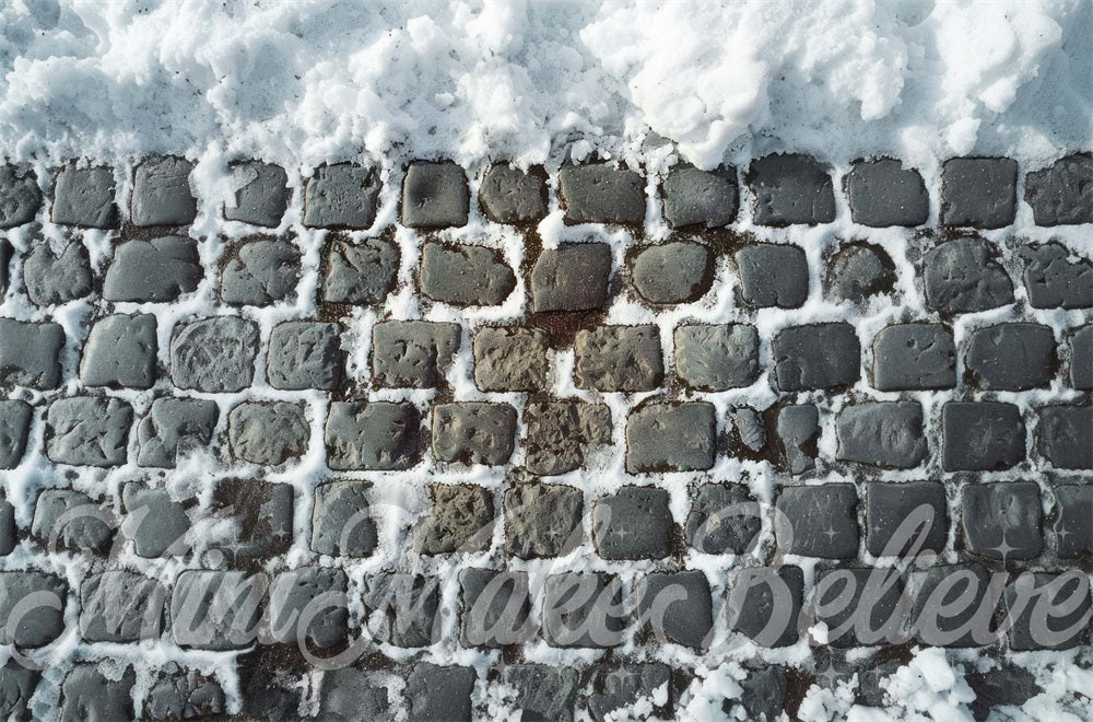 Kate Winter Snow Gray Cobblestone Floor Backdrop Designed by Mini MakeBelieve - Image 4