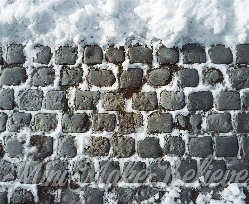 Kate Winter Snow Gray Cobblestone Floor Backdrop Designed by Mini MakeBelieve - Image 5