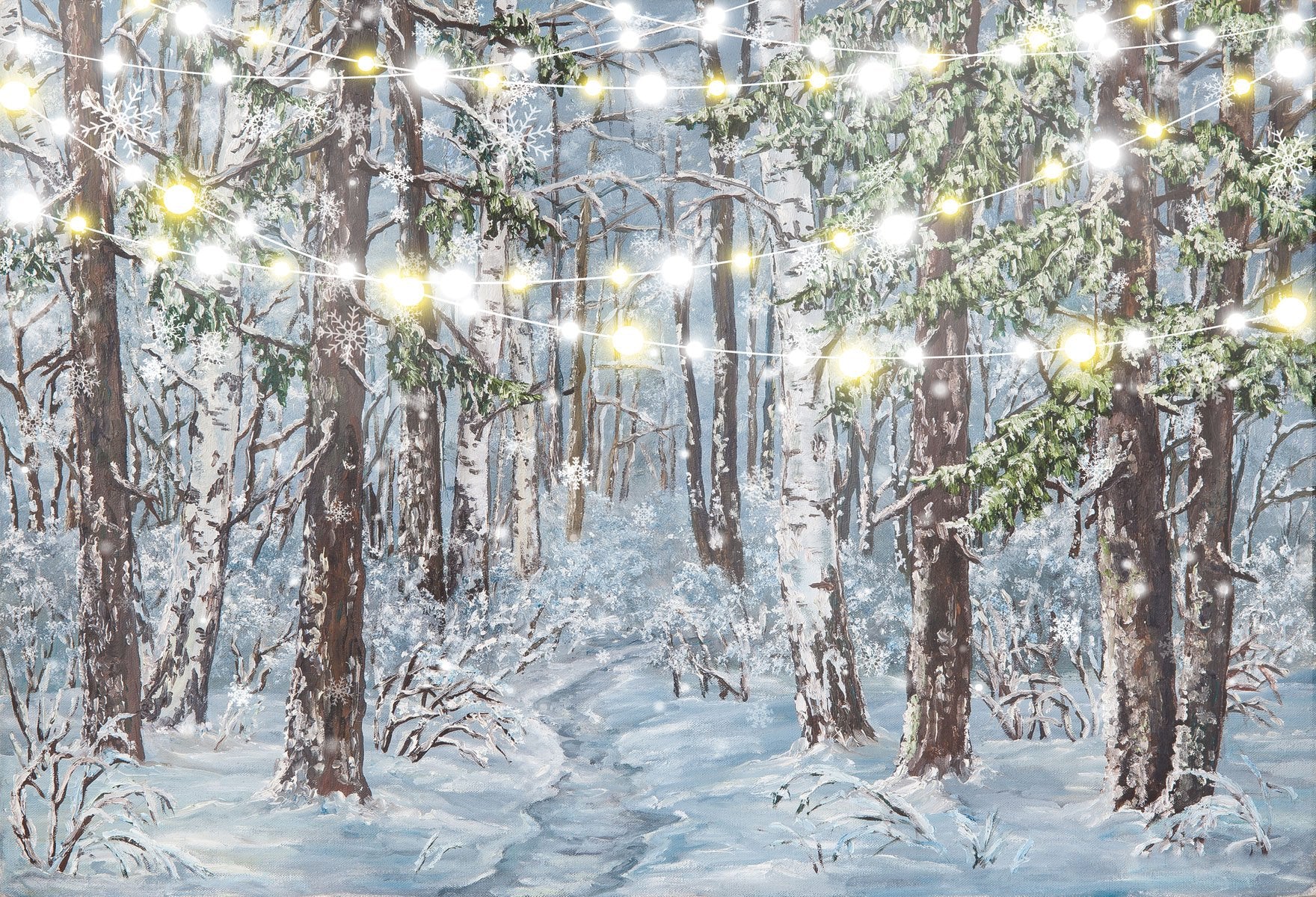 Kate Christmas Winter Snow Tree With Lights Backdrop for Photography Designed by JFCC - Image 2