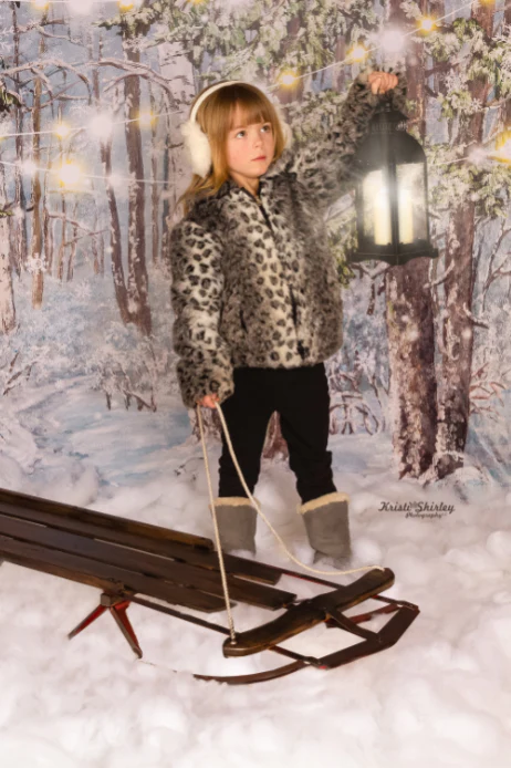 Kate Christmas Winter Snow Tree With Lights Backdrop for Photography Designed by JFCC - Image 3