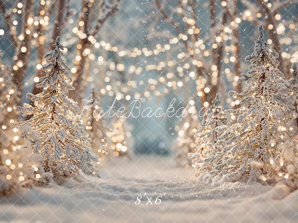 Kate Winter Snow Trees Fairy Lights Backdrop Designed by Emetselch - Image 3