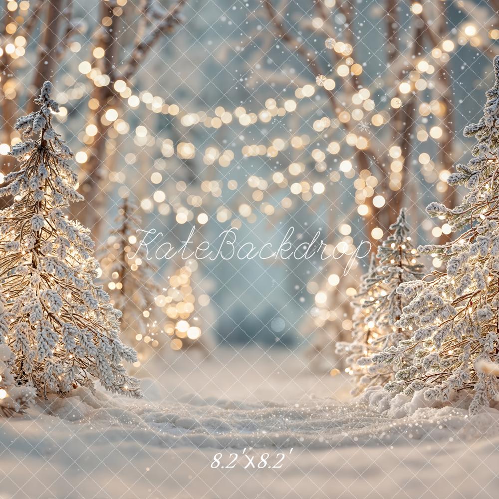 Kate Winter Snow Trees Fairy Lights Backdrop Designed by Emetselch - Image 5