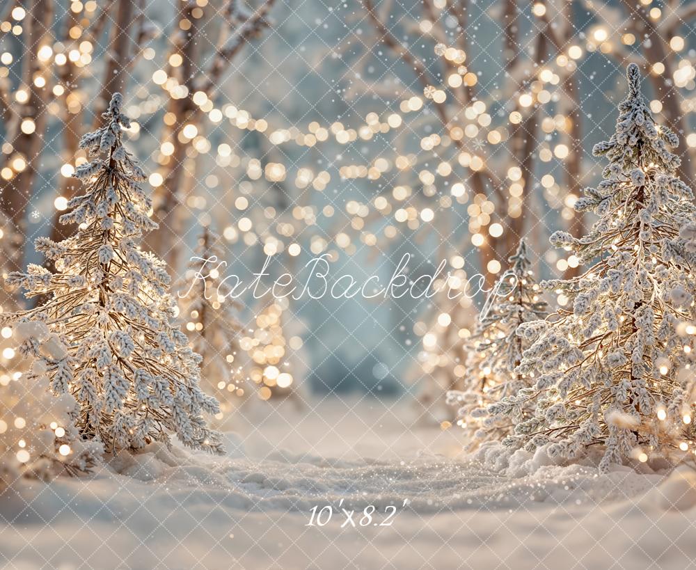 Kate Winter Snow Trees Fairy Lights Backdrop Designed by Emetselch - Image 6