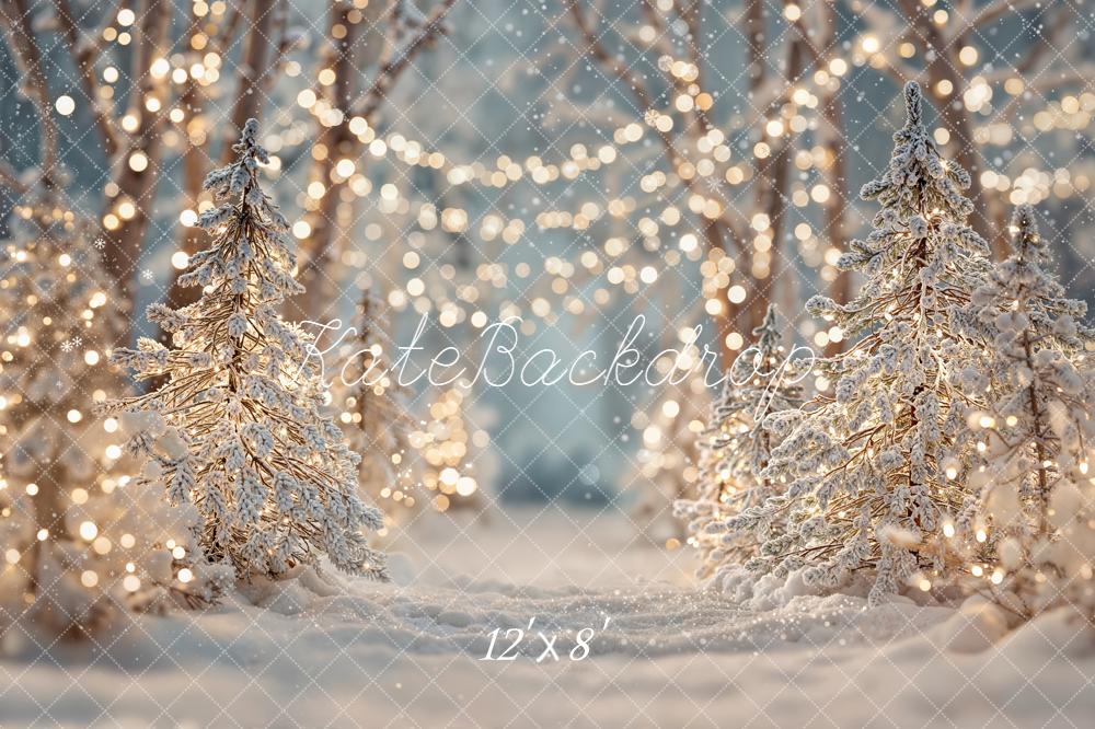 Kate Winter Snow Trees Fairy Lights Backdrop Designed by Emetselch - Image 8