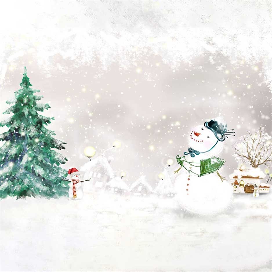 Kate Winter Snowman Snowy Tree Backdrop for Photography - Image 2