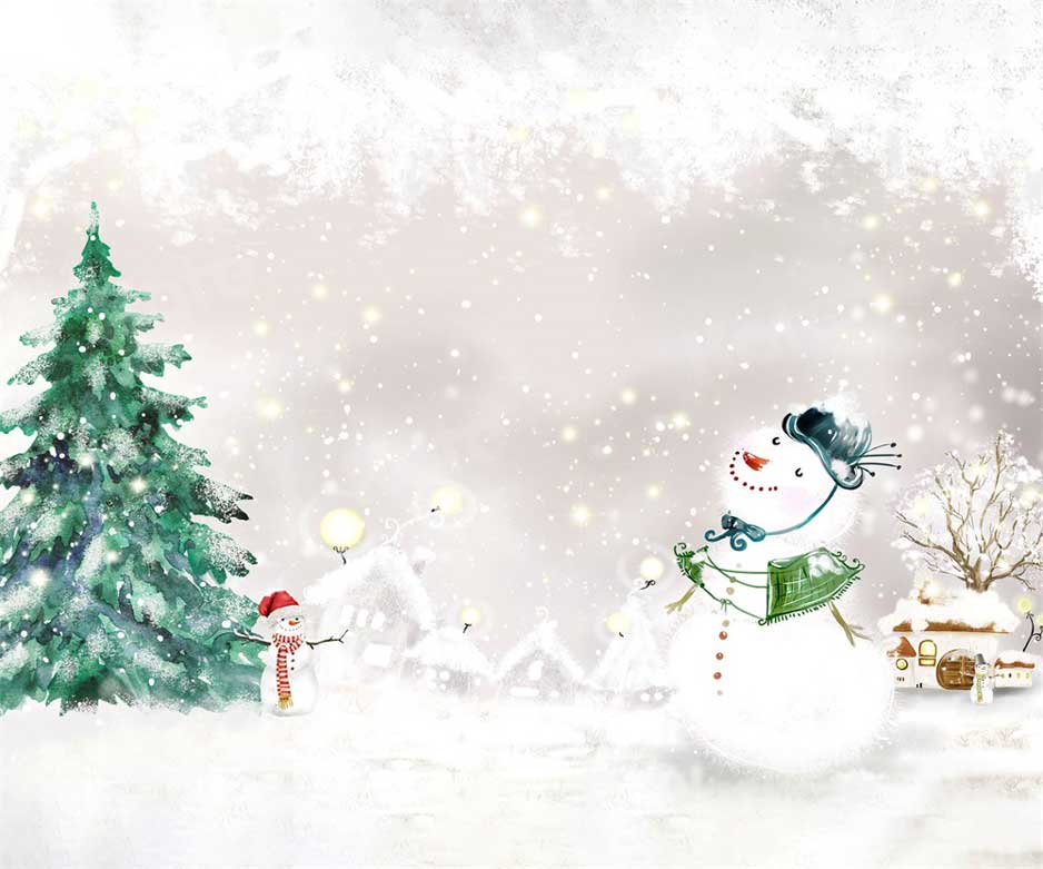 Kate Winter Snowman Snowy Tree Backdrop for Photography - Image 3