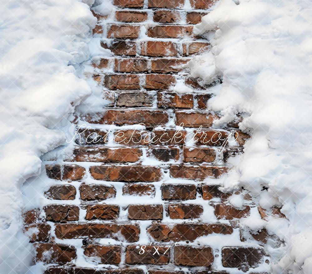 Kate Winter Snowy Brick Road Vinyl Floor Backdrop - Image 2