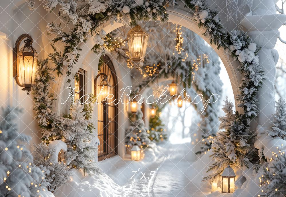 Kate Winter Snowy Christmas Arch Hallway Backdrop Designed by Emetselch - Image 2