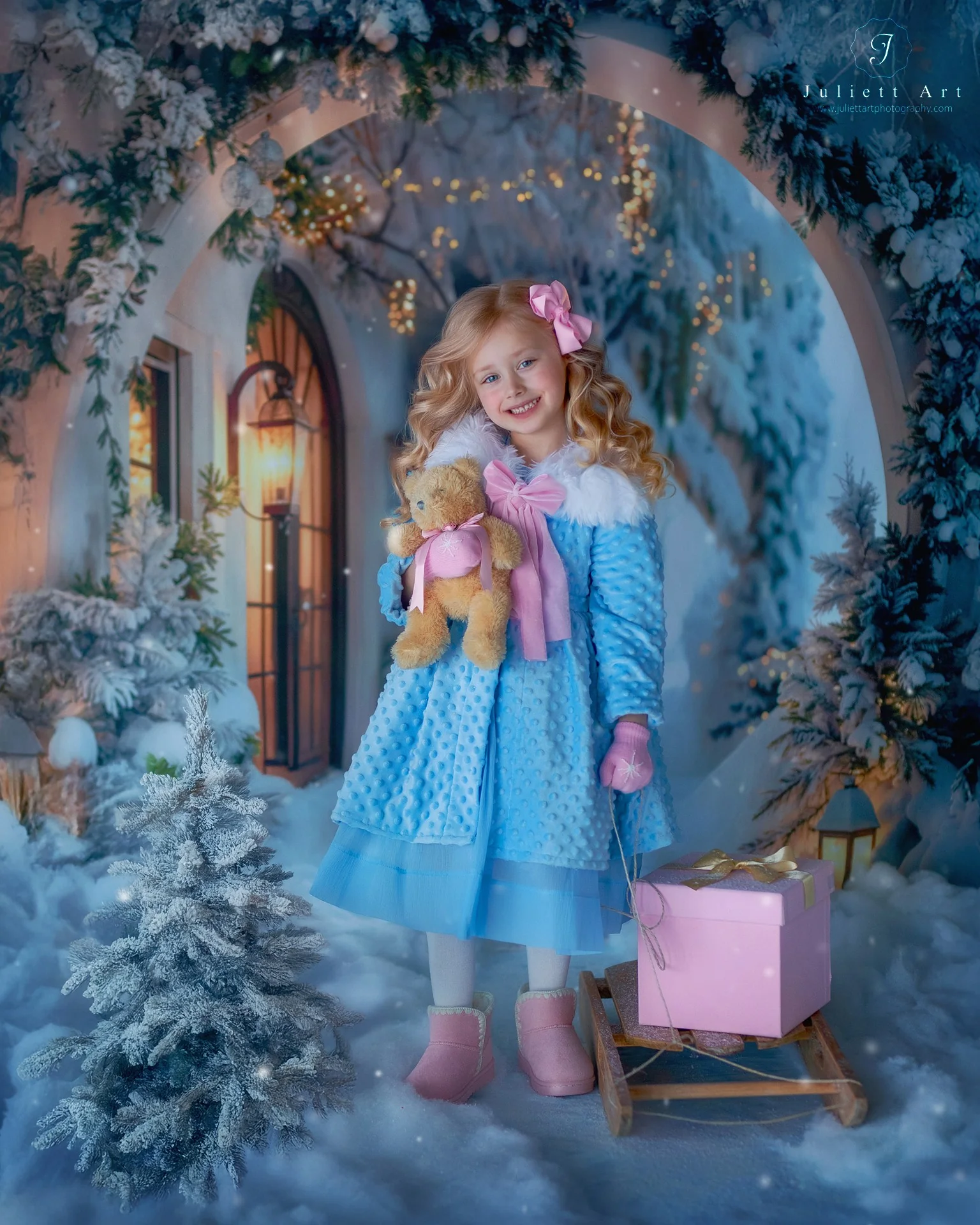 Kate Winter Snowy Christmas Arch Hallway Backdrop Designed by Emetselch - Image 6