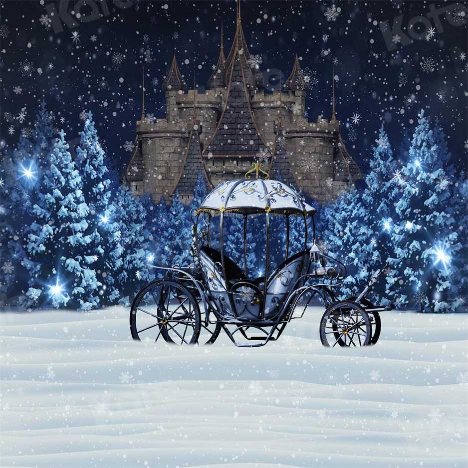 Kate Winter Snowy Night Carriage Castle Backdrop for Photography - Image 2