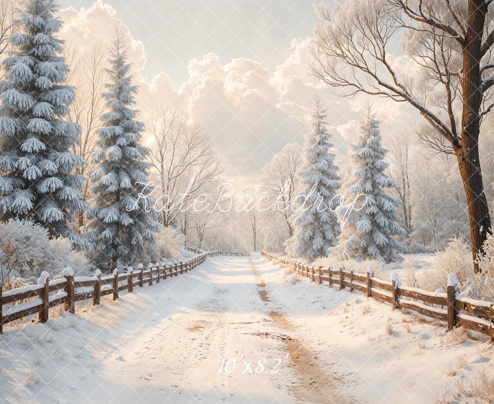 Kate Winter Snowy Path Fence Backdrop Designed by Emetselch - Image 6