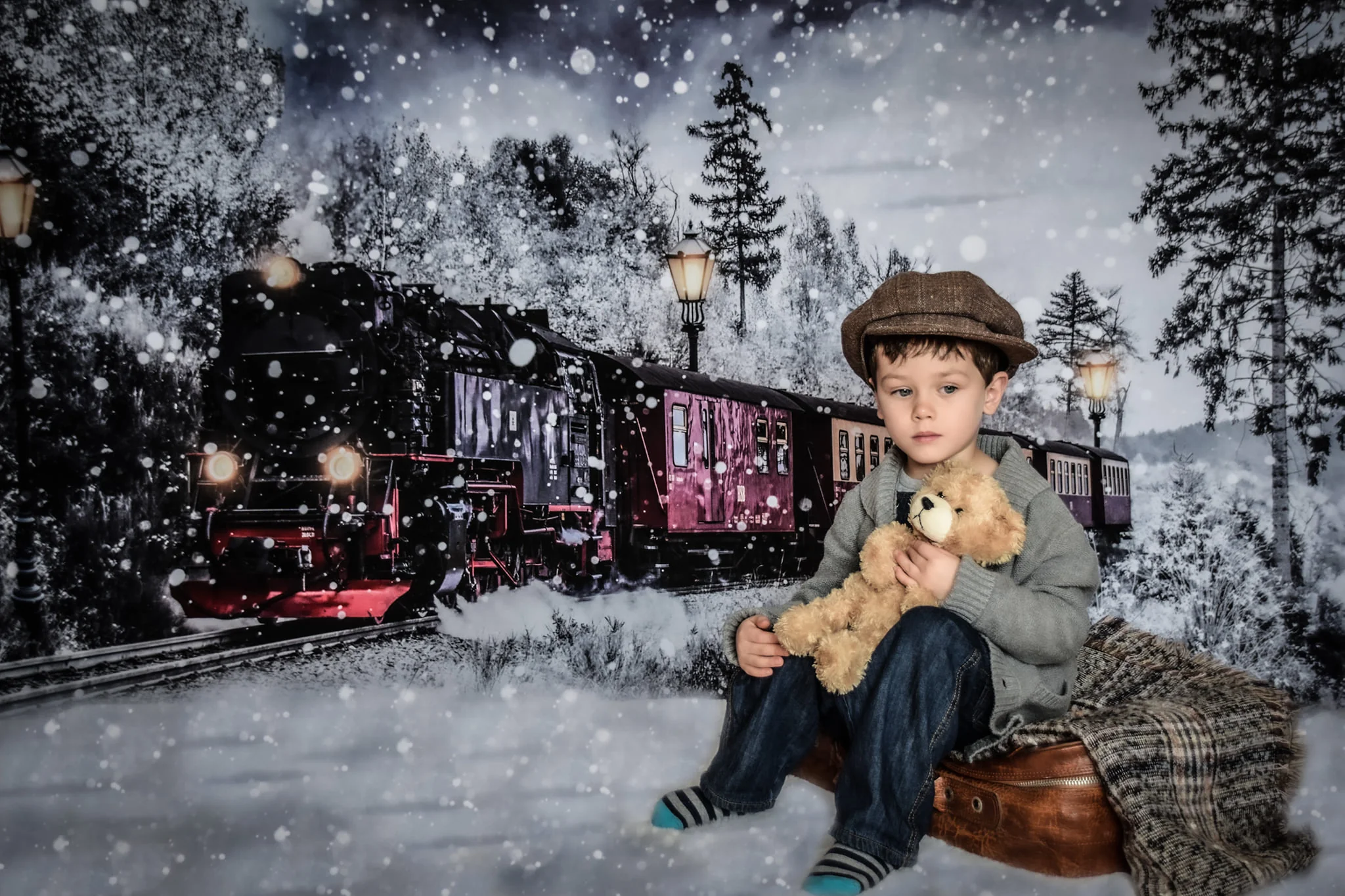 Kate Winter Snowy Train Backdrop Designed by Chain Photography - Image 3