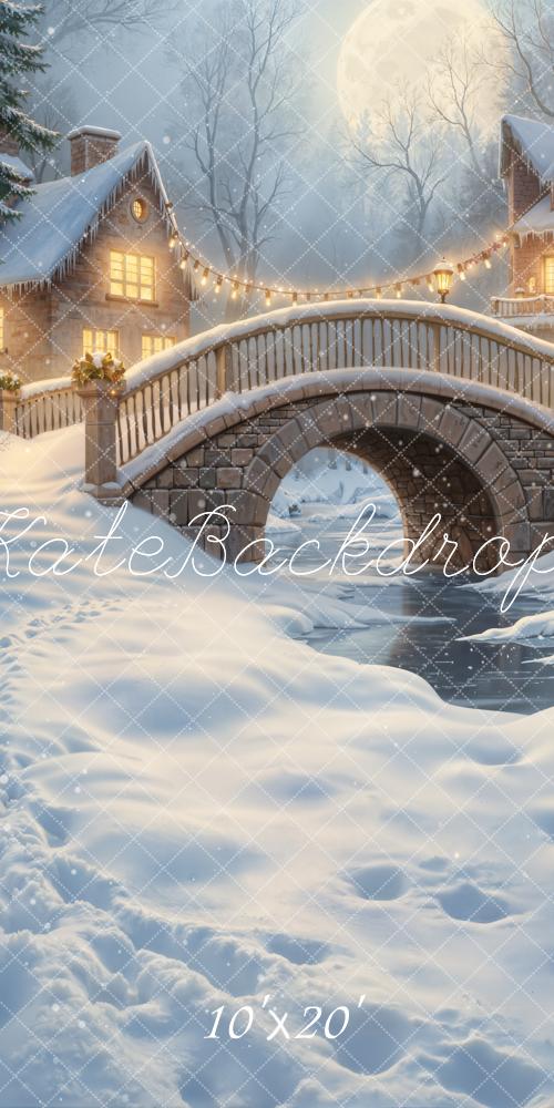 Kate Winter Stone Bridge Snowy Houses Moonlit Night Backdrop Designed by GQ - Image 7
