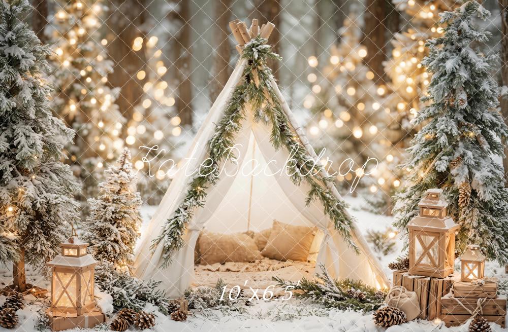 Kate Winter Teepee Snowy Trees Lanterns Backdrop Designed by Emetselch - Image 4