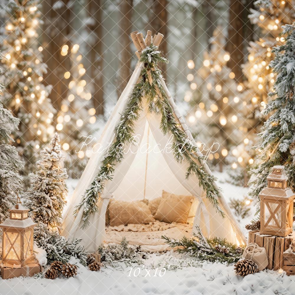 Kate Winter Teepee Snowy Trees Lanterns Backdrop Designed by Emetselch - Image 7