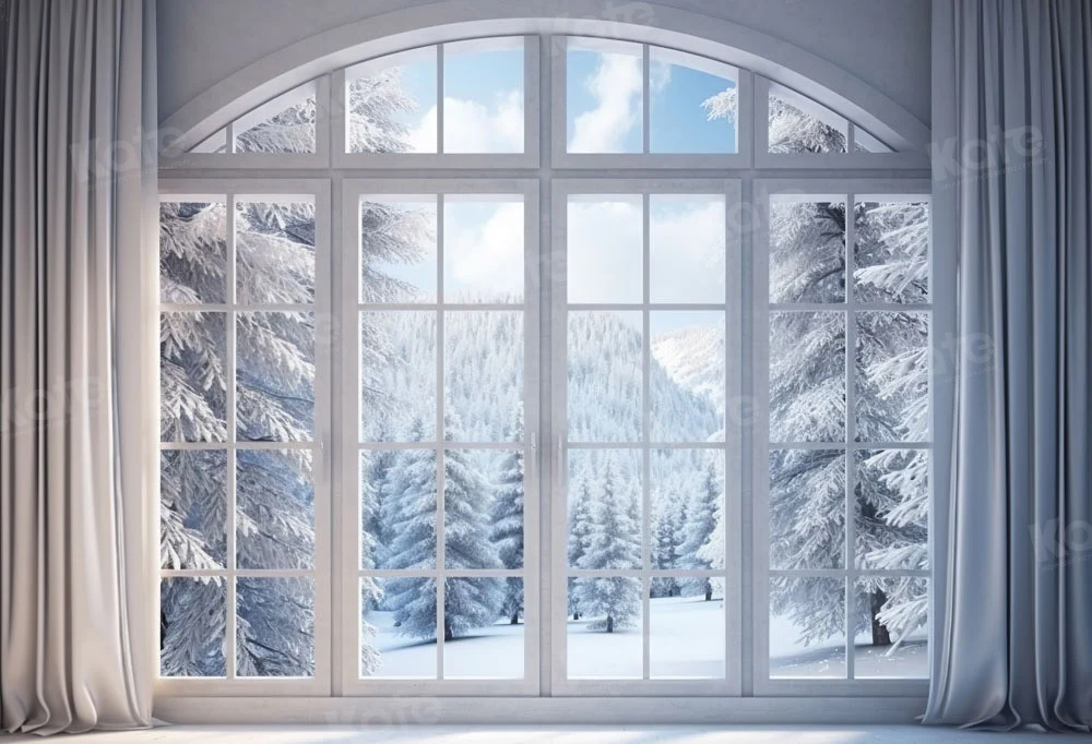 Kate Winter Window Snowy Trees Backdrop Designed by Chain Photography - Image 2
