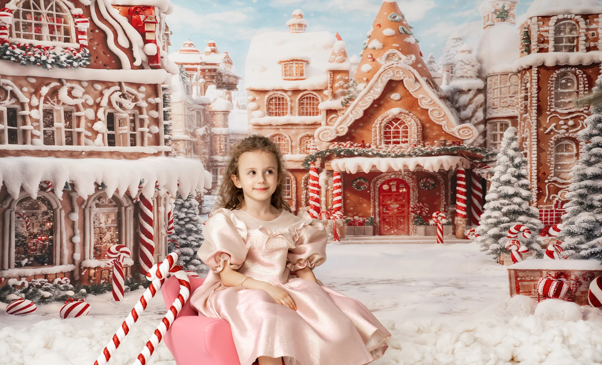 Kate Winter Christmas Gingerbread Candy Town Backdrop Designed by Chain Photography - Image 5