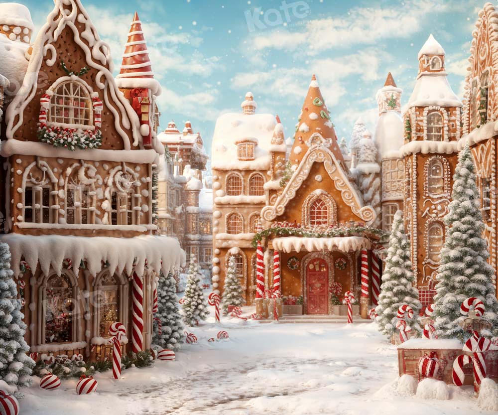 Kate Winter Christmas Gingerbread Candy Town Backdrop Designed by Chain Photography - Image 7