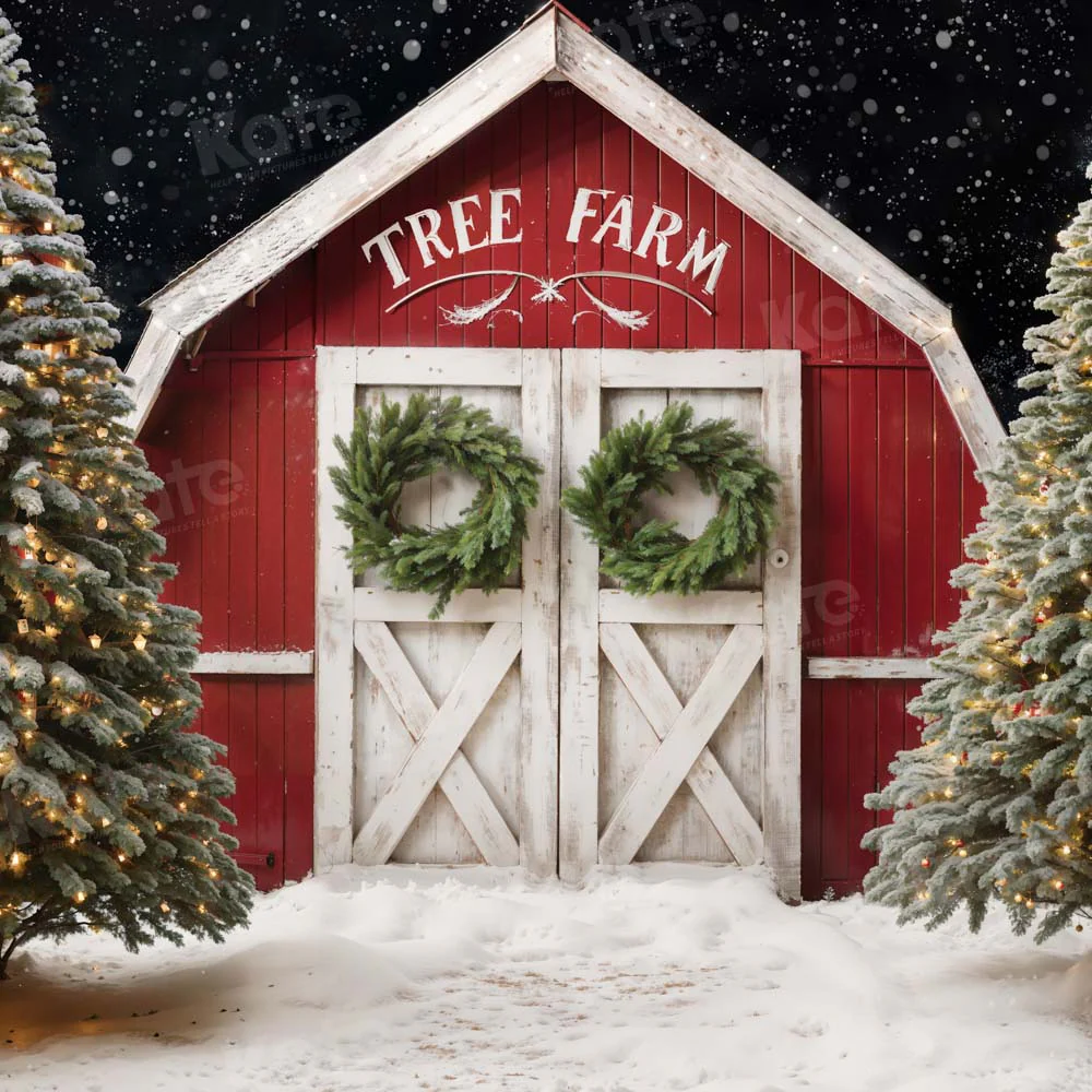 Kate Winter Christmas Tree Farm Red Barn Backdrop Designed by Chain Photography - Image 10