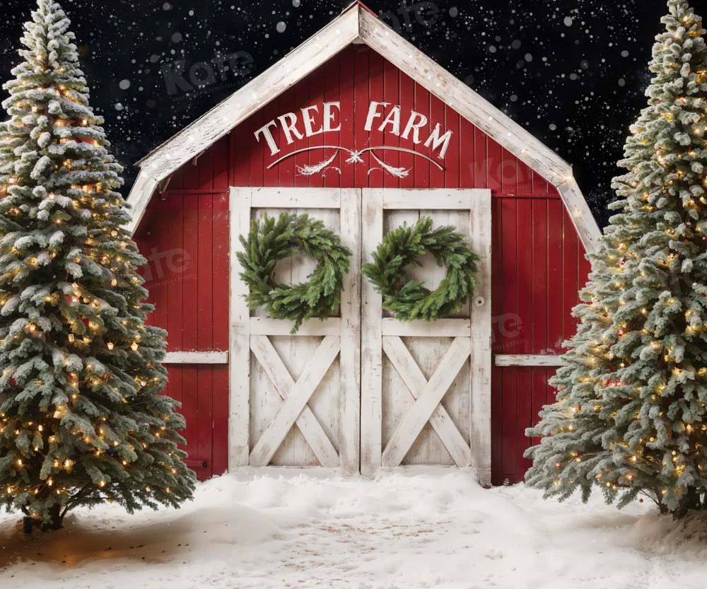 Kate Winter Christmas Tree Farm Red Barn Backdrop Designed by Chain Photography - Image 11