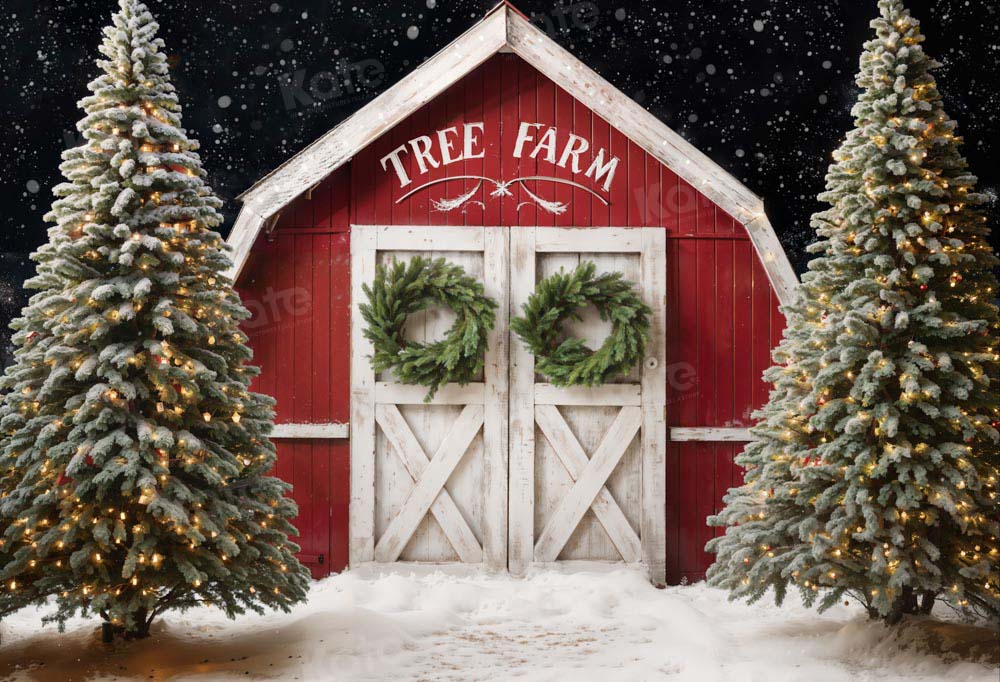 Kate Winter Christmas Tree Farm Red Barn Backdrop Designed by Chain Photography - Image 2