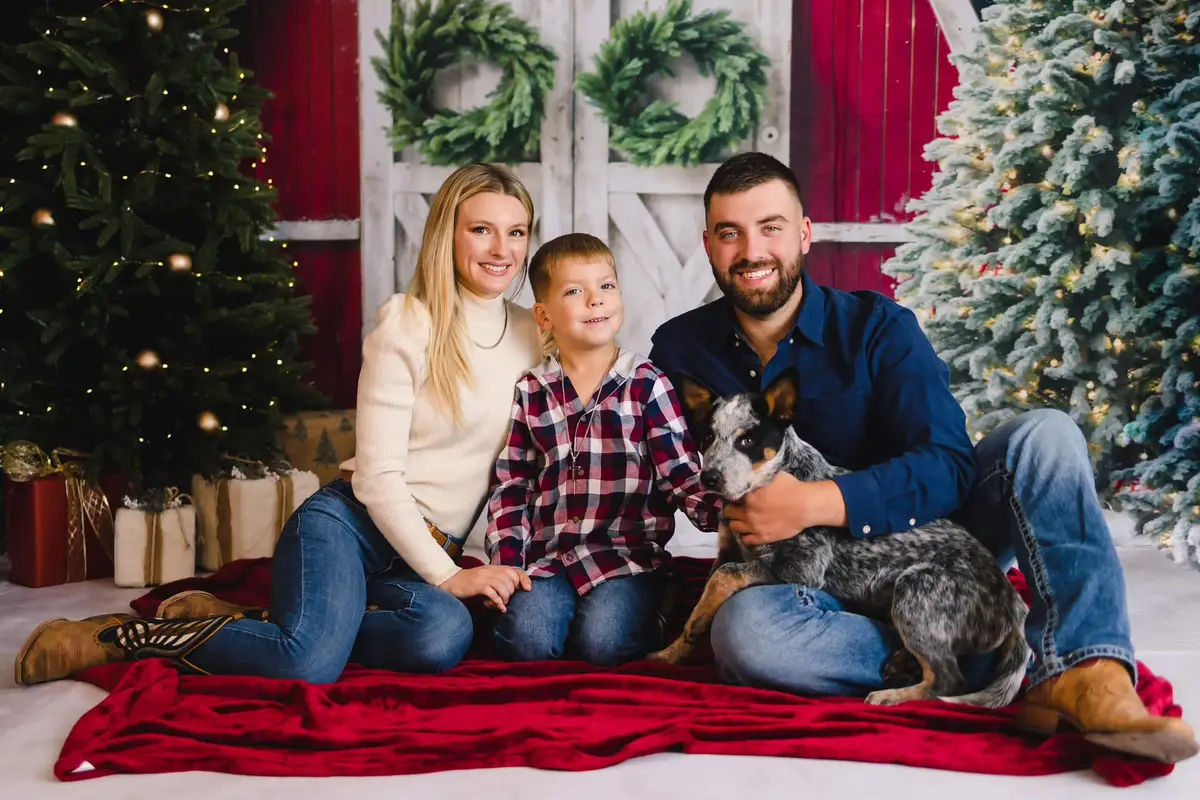 Kate Winter Christmas Tree Farm Red Barn Backdrop Designed by Chain Photography - Image 3