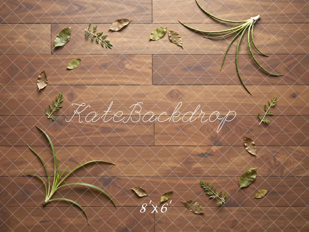 Kate Wood Texture Green Leaves Floor Backdrop Designed by Mini MakeBelieve - Image 3