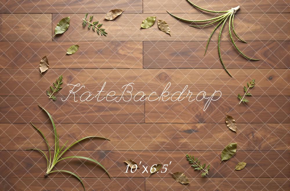 Kate Wood Texture Green Leaves Floor Backdrop Designed by Mini MakeBelieve - Image 4