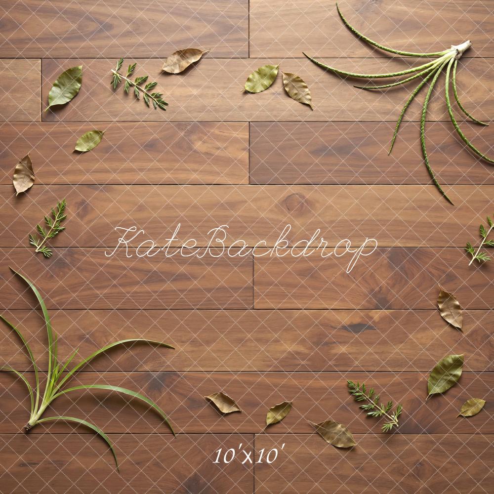 Kate Wood Texture Green Leaves Floor Backdrop Designed by Mini MakeBelieve - Image 7