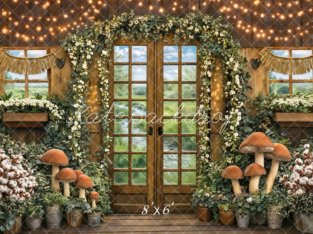 Kate Wooden Door Garland Mushrooms String Lights Backdrop Designed by Mini MakeBelieve - Image 3