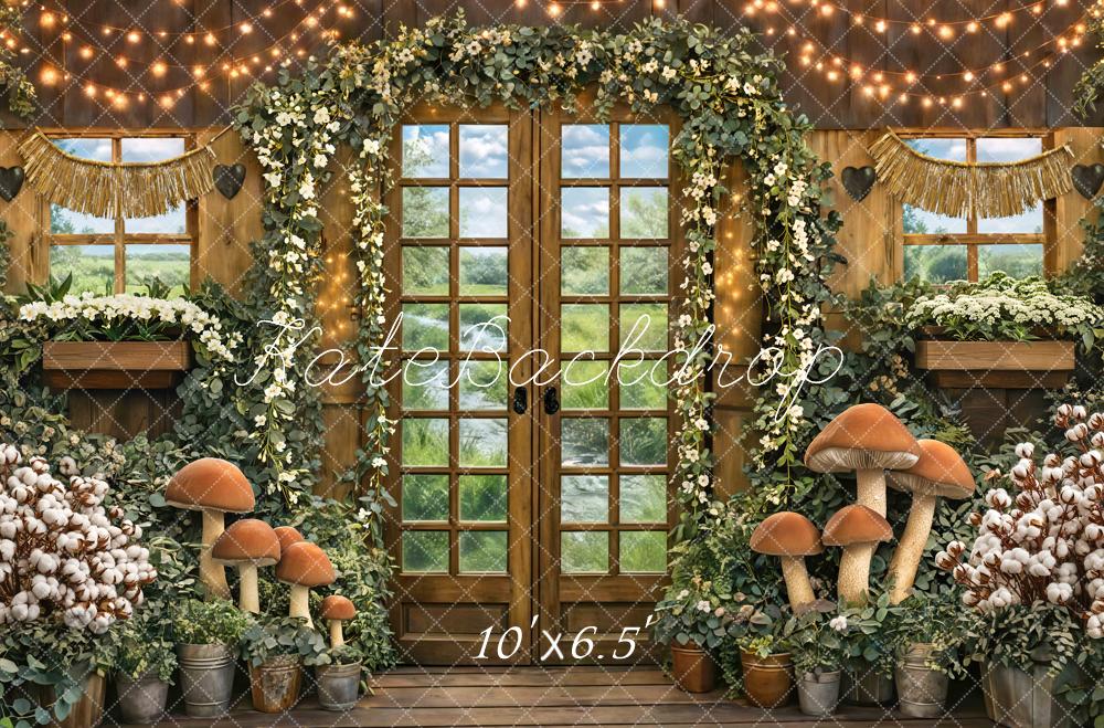 Kate Wooden Door Garland Mushrooms String Lights Backdrop Designed by Mini MakeBelieve - Image 4
