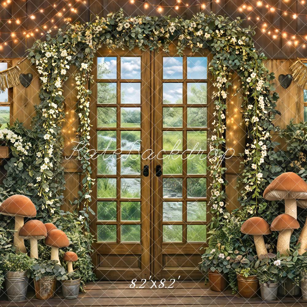 Kate Wooden Door Garland Mushrooms String Lights Backdrop Designed by Mini MakeBelieve - Image 5