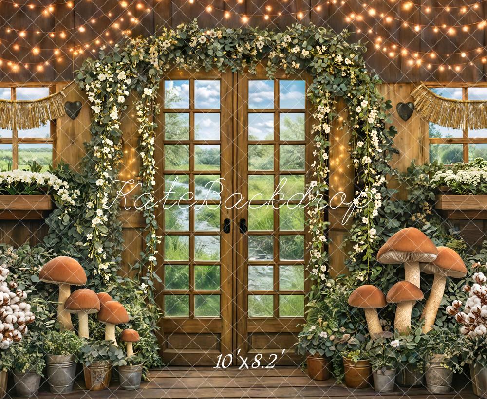 Kate Wooden Door Garland Mushrooms String Lights Backdrop Designed by Mini MakeBelieve - Image 6