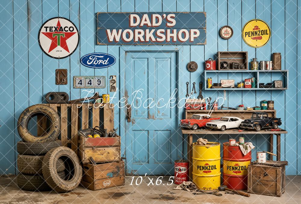 Kate Workshop Blue Wall Tools Cars Fleece Backdrop Designed by Emetselch - Image 2