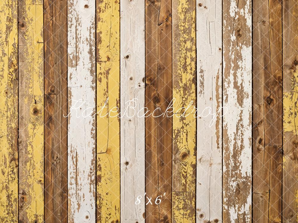 Kate Yellow Retro Shabby Striped Wood Floor Backdrop Designed by Kate Image - Image 3
