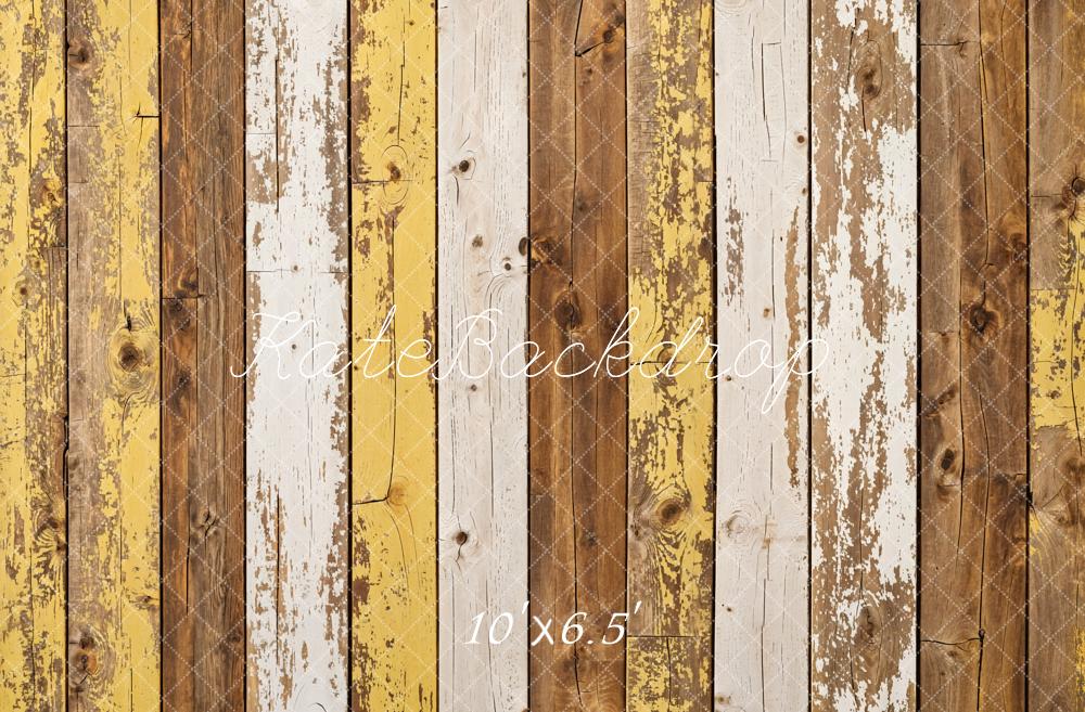 Kate Yellow Retro Shabby Striped Wood Floor Backdrop Designed by Kate Image - Image 4