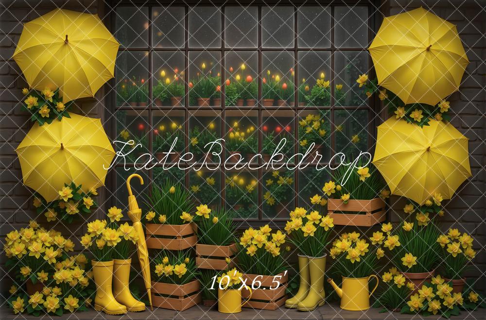 Kate Yellow Umbrellas Daffodils Window Crates Backdrop Designed by Mini MakeBelieve - Image 4