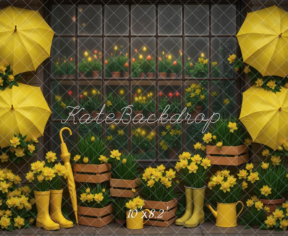 Kate Yellow Umbrellas Daffodils Window Crates Backdrop Designed by Mini MakeBelieve - Image 6