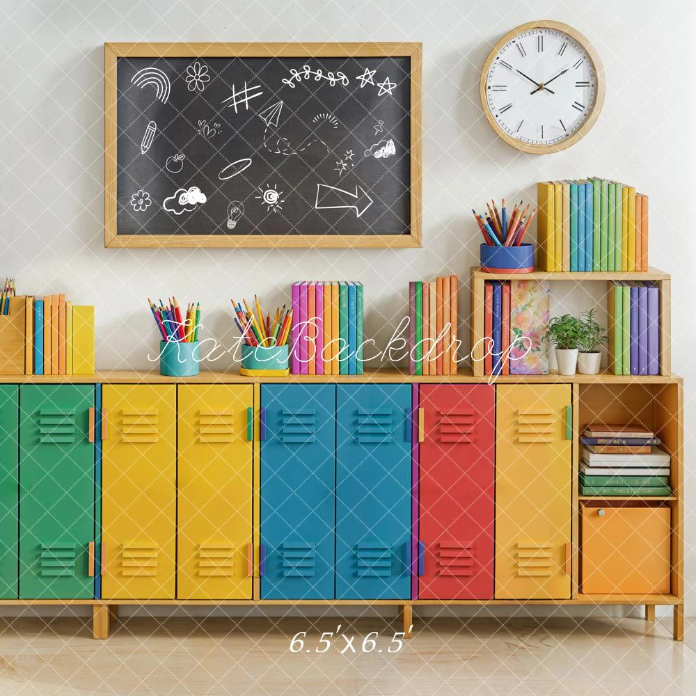 Lightning Deals Kate Back to School Colorful Lockers Chalkboard Books Backdrop Designed by Emetselch - Image 2