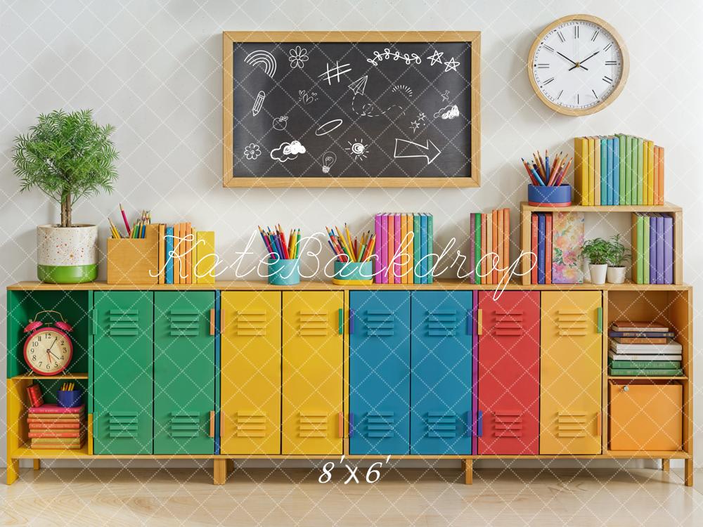 Lightning Deals Kate Back to School Colorful Lockers Chalkboard Books Backdrop Designed by Emetselch - Image 3