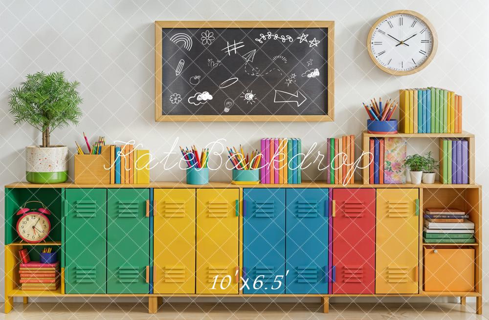 Lightning Deals Kate Back to School Colorful Lockers Chalkboard Books Backdrop Designed by Emetselch - Image 4