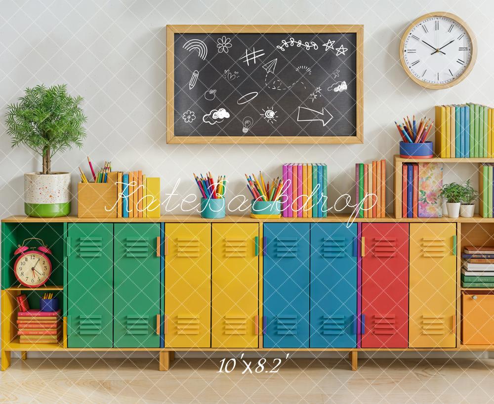 Lightning Deals Kate Back to School Colorful Lockers Chalkboard Books Backdrop Designed by Emetselch - Image 5