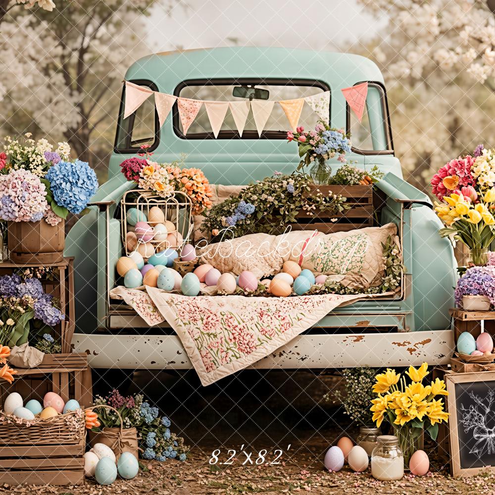 Kate Easter Truck Floral Pastel Eggs Backdrop Designed by Emetselch - Image 5