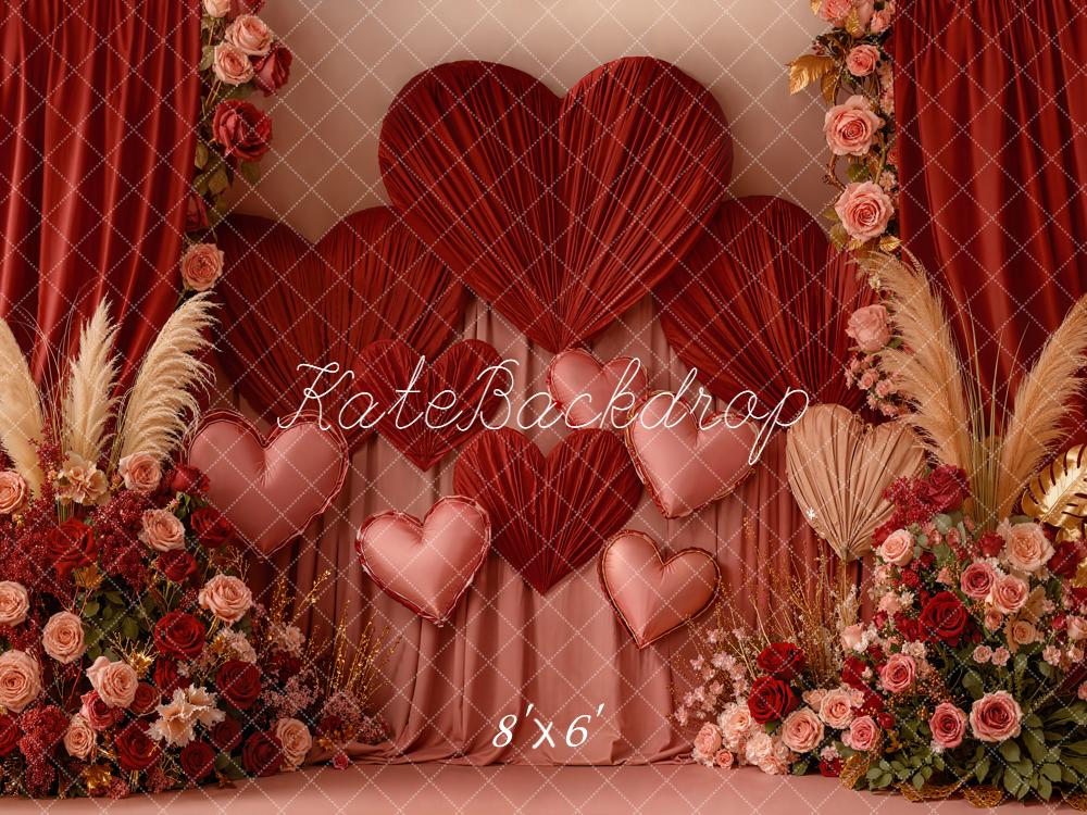 On Sale Kate Valentine Hearts Floral Arrangement Red Curtains Backdrop Designed by Emetselch - Image 3
