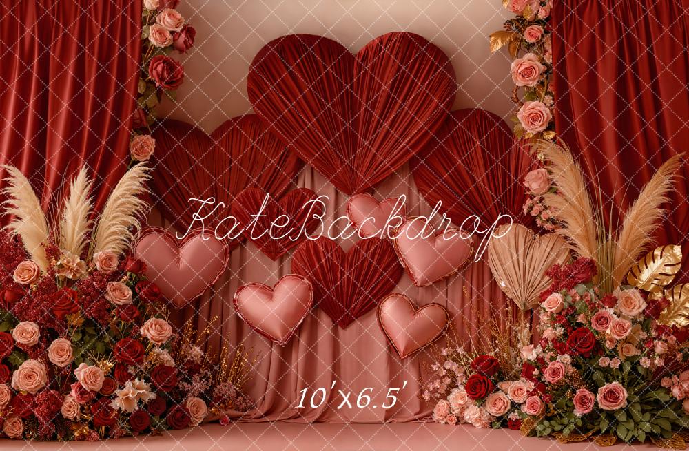 On Sale Kate Valentine Hearts Floral Arrangement Red Curtains Backdrop Designed by Emetselch - Image 4
