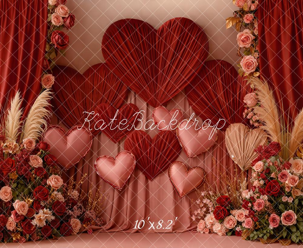 On Sale Kate Valentine Hearts Floral Arrangement Red Curtains Backdrop Designed by Emetselch - Image 6