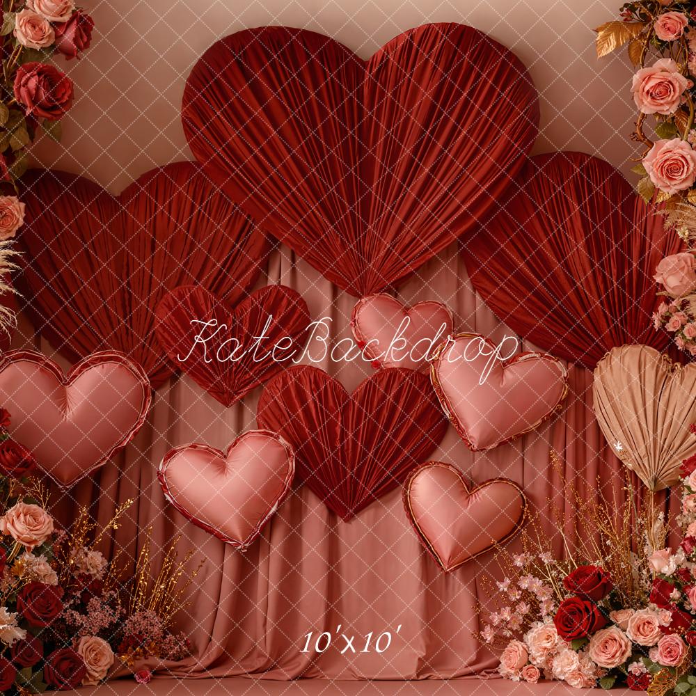 On Sale Kate Valentine Hearts Floral Arrangement Red Curtains Backdrop Designed by Emetselch - Image 7