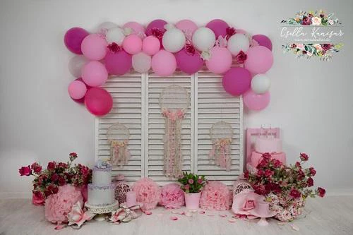Kate Cake Smash Backdrop Pink Florals Balloons Designed by Csilla Kancsar - Image 2