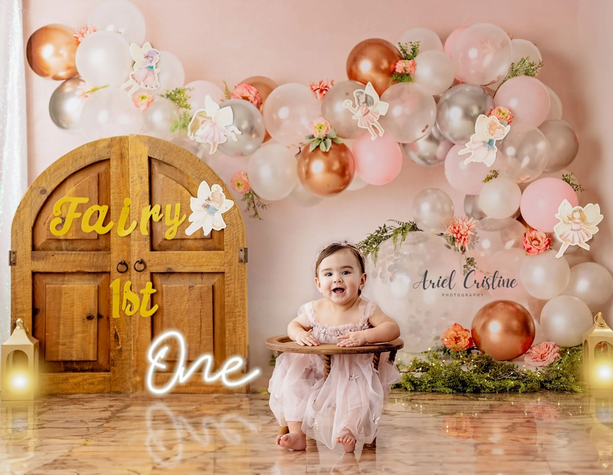 Kate Pink White Rose Gold Balloon Arch Backdrop Designed by Mandy Ringe Photography - Image 3