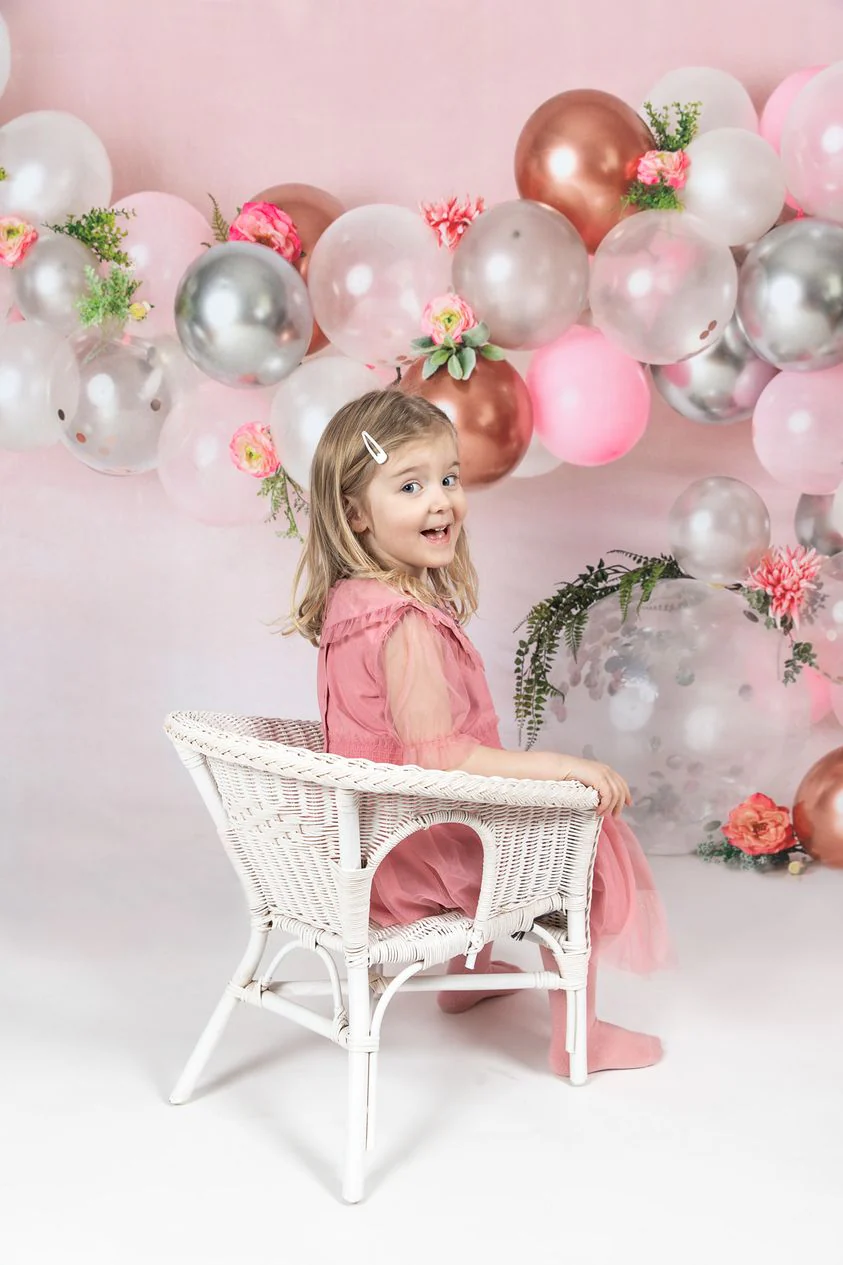 Kate Pink White Rose Gold Balloon Arch Backdrop Designed by Mandy Ringe Photography - Image 4